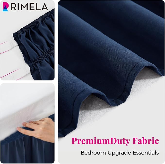 RIMELA Navy Blue Bed Skirt Queen Size 18 Inch Drop, Elastic Bed Skirting for Bed Base and Frame, Bedding Dust Ruffle Easy to Install, Lightweight Wrap Around Adjustable Bedskirt