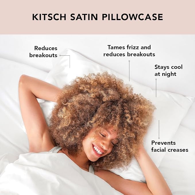 Kitsch Satin Pillowcase with Zipper for Hair & Skin, Softer Than Silk Pillow Cases Queen, Wrinkle-Free, Smooth and Cooling Satin Pillow Covers, King Size 19"x36" - Ivory, 2pcs