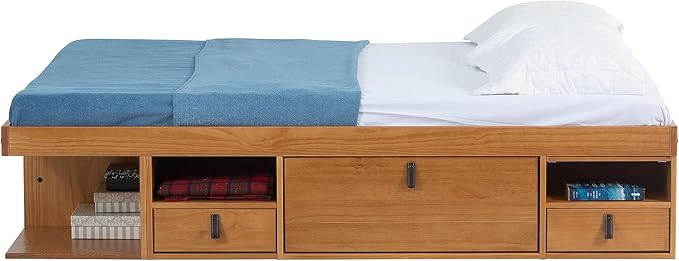 memomad Bali Storage Platform Bed with Drawers (Queen Size, Oak Brown Wood)