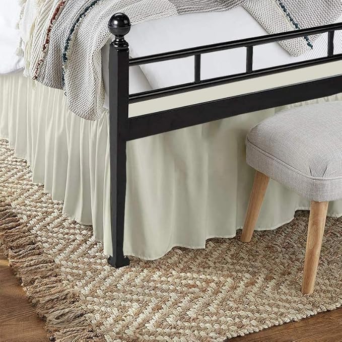 Rajlinen Ruffled Bed Skirt Twin, 12 Inch Drop Dust Ruffle with Split Corners, 100% Microfiber Bedskirt with Platform, Three-Sided Coverage Ruffled Gathering Design, Ivory