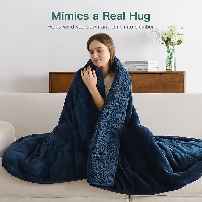 Lofus Weighted Blanket for Adults(15 lbs, 48" x 72"), Throw Heavy Blanket Machine Washable, Soft Weighted Blankets for Stress Relief and Sleep Promotion-Navy Blue