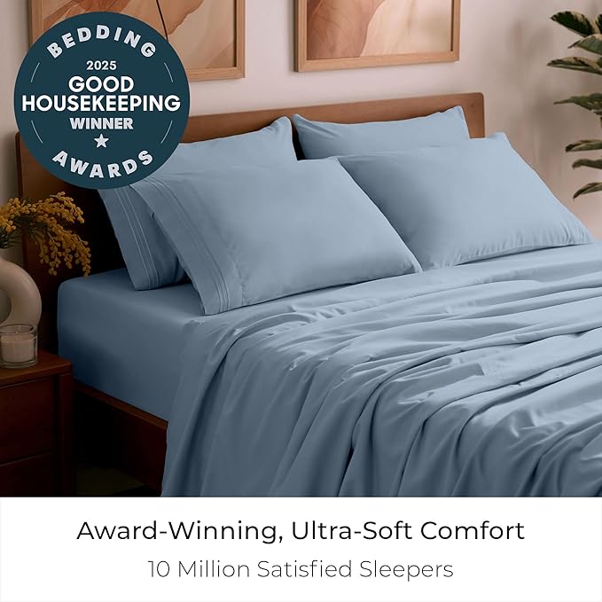 Mellanni King Sheet Set - 6-Piece Iconic Collection Bedding, (Including 4 Pillowcases), 21-Inch Extra Deep Pocket, Easy Care, Ultra Soft, Cooling Sheets, Brushed Microfiber - Blue Hydrangea