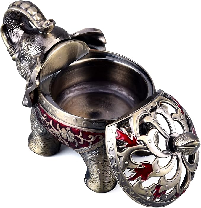 K COOL Metal Backflow Incense Holder Elephant Cone Incense Burner Candle Holder with Lid, Aromatherapy Ornament Home Office Decoration for Indoor Outdoor (Red)