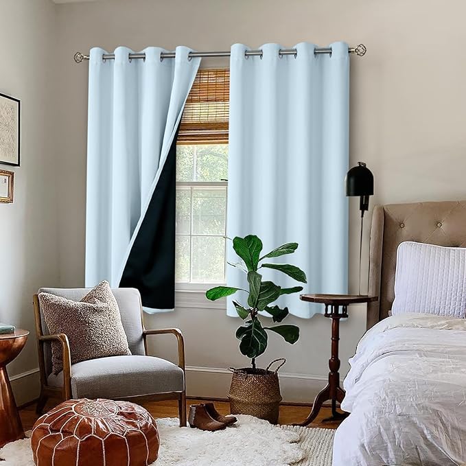 BGment Baby Blue 100% Blackout Curtains for Kids Bedroom 45 Inch Length, Thermal Insulated Full Light Blocking Grommet Noise Cancelling Small Window Curtains for Nursery 2 Panels Each 52 Inch Wide