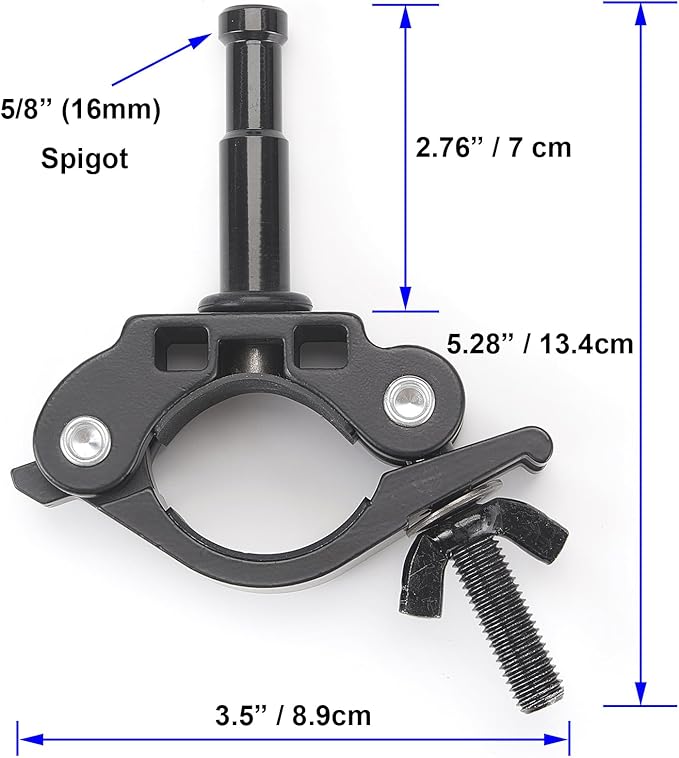 PHOCUS Half Coupler Clamp with 5/8" Baby Pin, Heavy Duty Truss Clamp on Round Tube for Supporting Photography Video Light Studio LED Ring Light (Clamp Range: 40-50mm)
