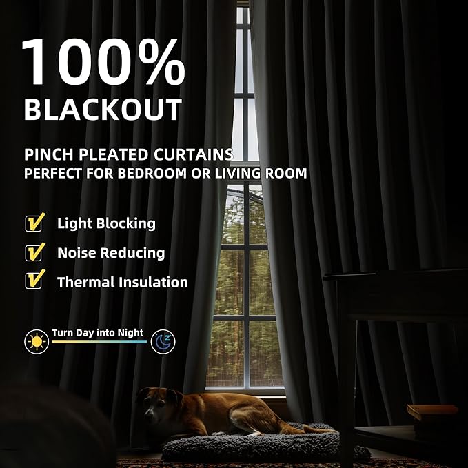 ChrisDowa 100% Blackout Iovry Solid Curtains 72 Inches Long 2 Panels for Bedroom Living Room,Farmhouse Room Darkening Thermal Insulated Soundproof Grommet Top Window Treatment Drapes,52x72