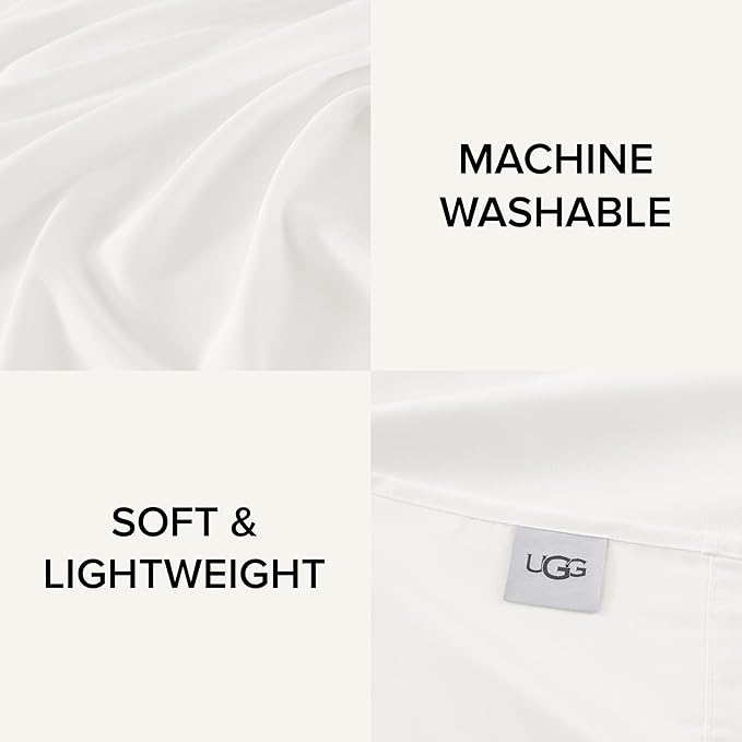UGG Queen Sheet Set 4-Piece Luxury Cooling Sheets Deep Pockets Premium Bedding with 2 Pillow Shams Hypoallergenic Machine Washable Soft Lightweight Bed Set for Bedroom, Queen, White (Hedi)