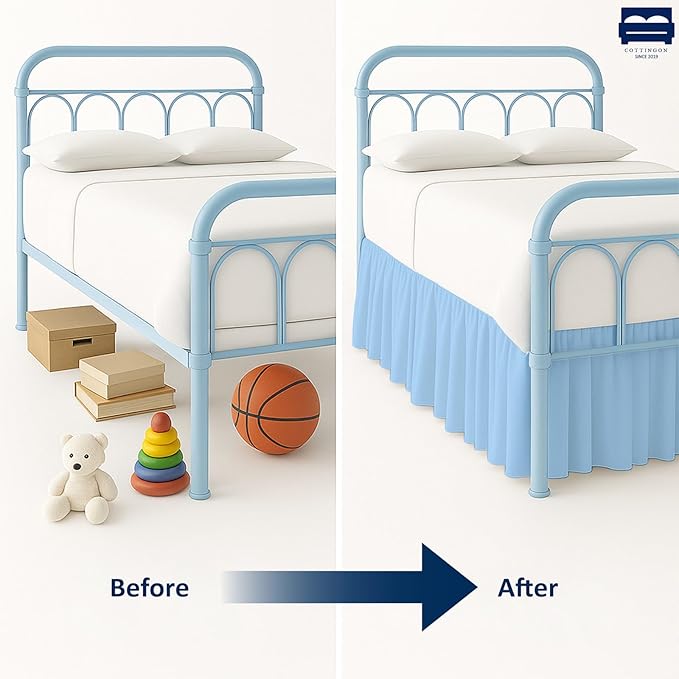 Cottingon Bed Skirt King 15" Drop with Split Corners, 100% Microfiber Soft and Stylish, Dust Ruffle with Platform, Light Blue