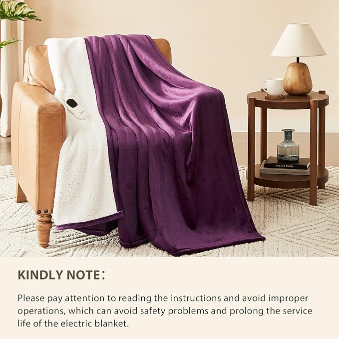 Homemate Electric Heated Blanket King Size - 100"x90" Heating Blanket King Size Dual Control 1/2/4/6/8 Hours Auto-Off 10 Heat Level Over-Heat Protection Flannel Sherpa ETL Certification