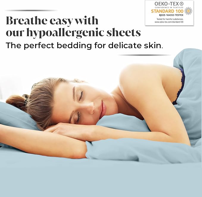 Luxury Bamboo Market | King Size Bed Sheet Set | 100% Viscose Made from Bamboo | Organically Grown | Ultra Soft | Cooling Sheets for Hot Sleepers | 17" Deep Pocket [Spa Blue]