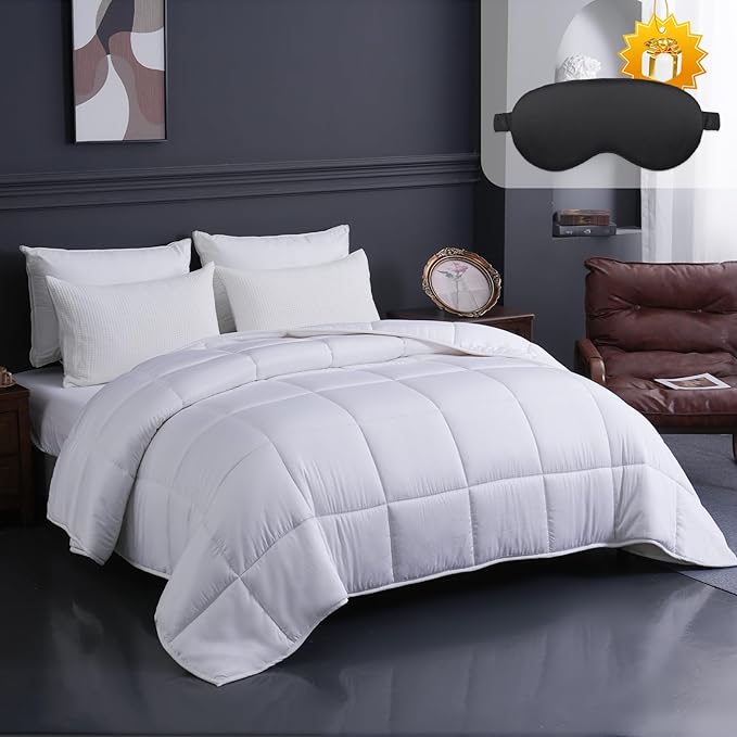 YOUR MOON Luxurious All Season Wool Comforter Queen Size 100% Natural Australian Wool Duvet, Hypoallergenic Premium Filled Comforter, Noiseless Jacquard Rayon Derived from Bamboo Shell(White)
