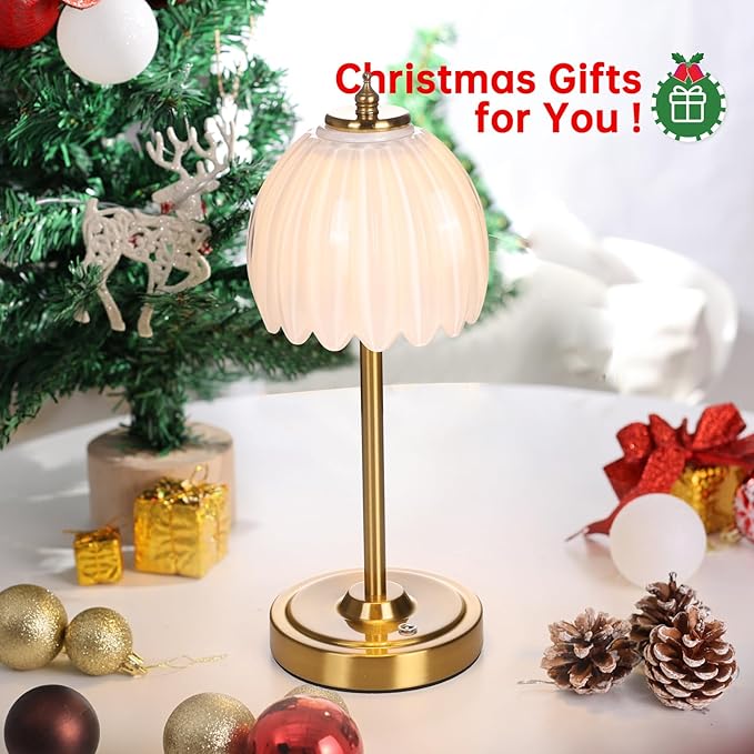 Set of 2 Tulip Table Lamp with 5000mAh Battery & Touch Control, Cordless Small Table Lamp with 3 Colors, Dimmable Rechargeable Table Lamps for Bedroom, Desk, Bedside (White Tulip)