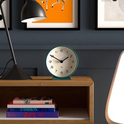 NEWGATE® M Mantel Echo Desk Clock | Modern Round Design | Eden Green | Easy to Read Numbers | Contemporary Style for Desk, Table, Shelf or Bedside