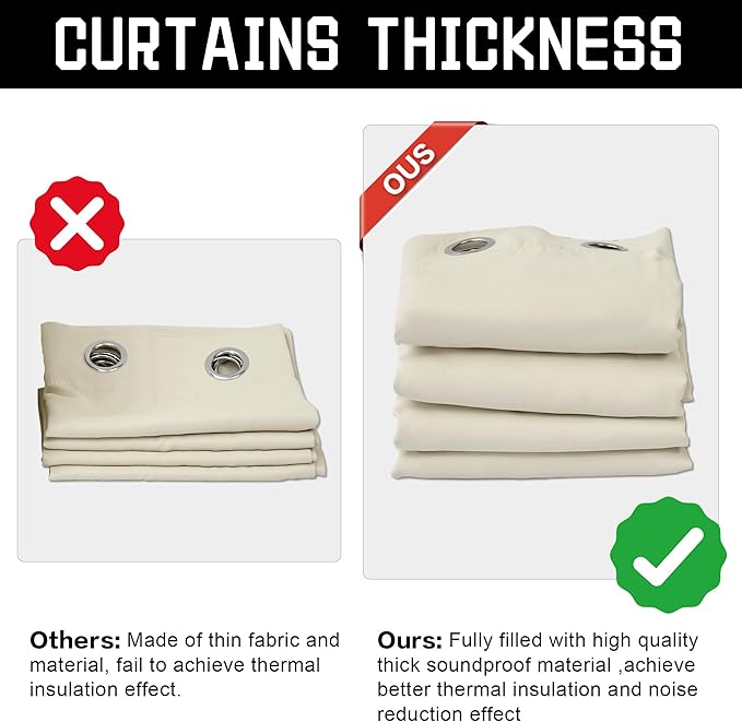 Beige Blackout Soundproof Curtains Thermal Insulation Drapes with 3-in-1 Layer Light Blocking Heat Insulating for Bedroom Living Room (1 Panel, Beige, 50" x 120")