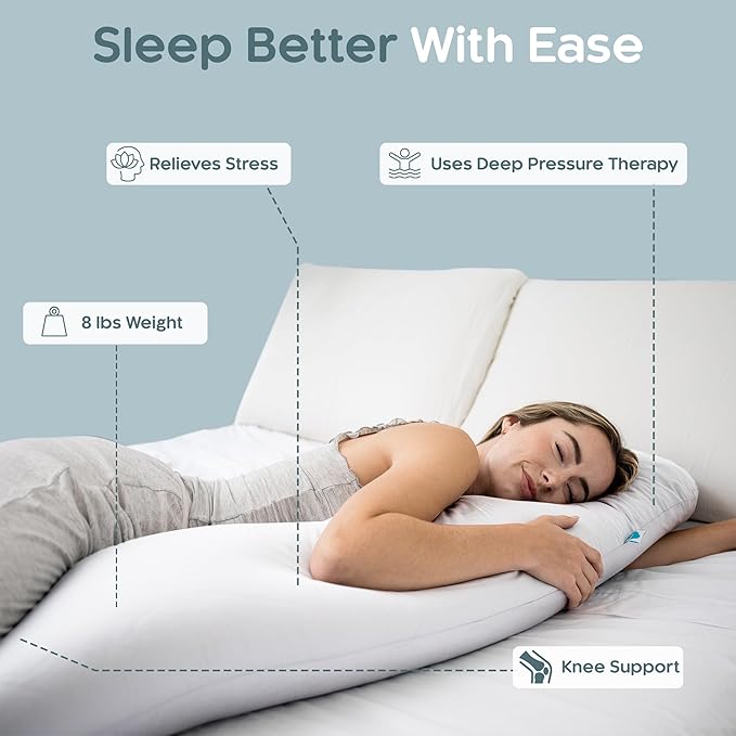 Weighted Body Pillow 8lbs - Weighted Pillow for Deeper Sleep (48” x 14”) - Cooling Body Pillows for Adults, Full Body Pillow for Adults, Side Sleeper Body Pillows with Cover (X-Large/White)