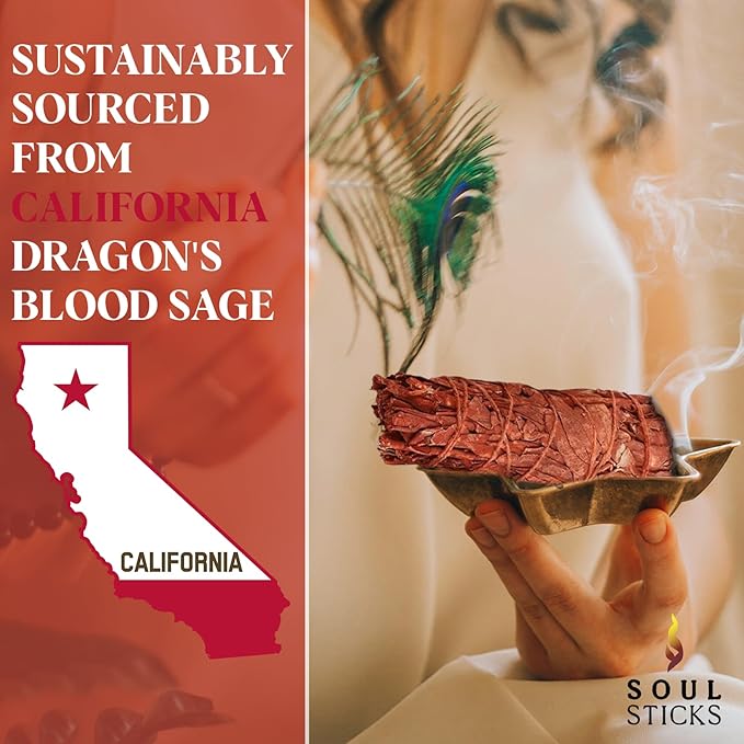 Floral Sage House Blessing - 9 Inch Dragon's Blood Smudge Stick with Starter Guide | Cleansing House & Negative Energy