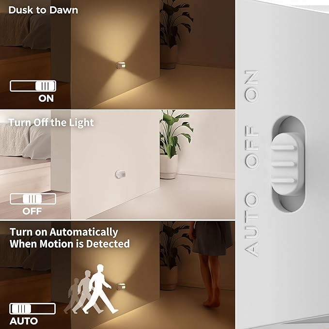 DORESshop Motion Sensor Night Light Indoor, Rechargeable Night Lights, Magnetic Stick-On Stair Lights 3000K Warm White, Battery Operated Lights for Hallway,Kitchen,Closet,Bedroom