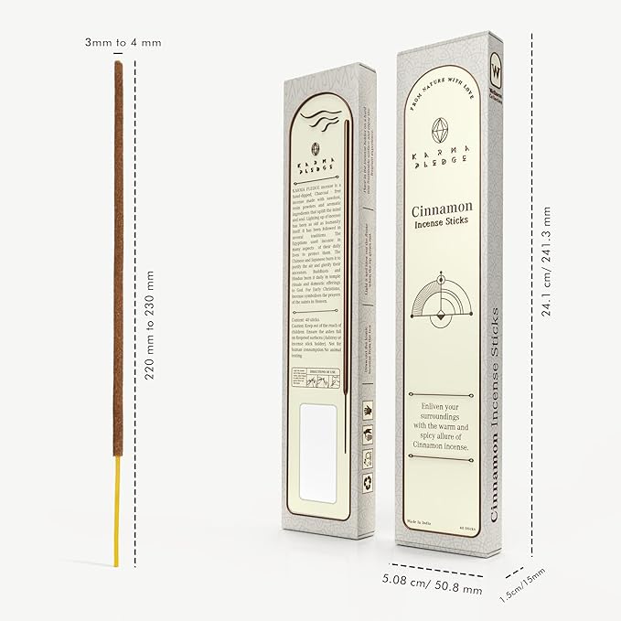 Cinnamon Incense Sticks, Organic Hand Dipped Incense, Natural Herbs & Aromatic Ingredients, Contain 40 Sticks Inside, Burn Time 45-60 Min, Spiritual Gifts, Incense by Karma Pledge
