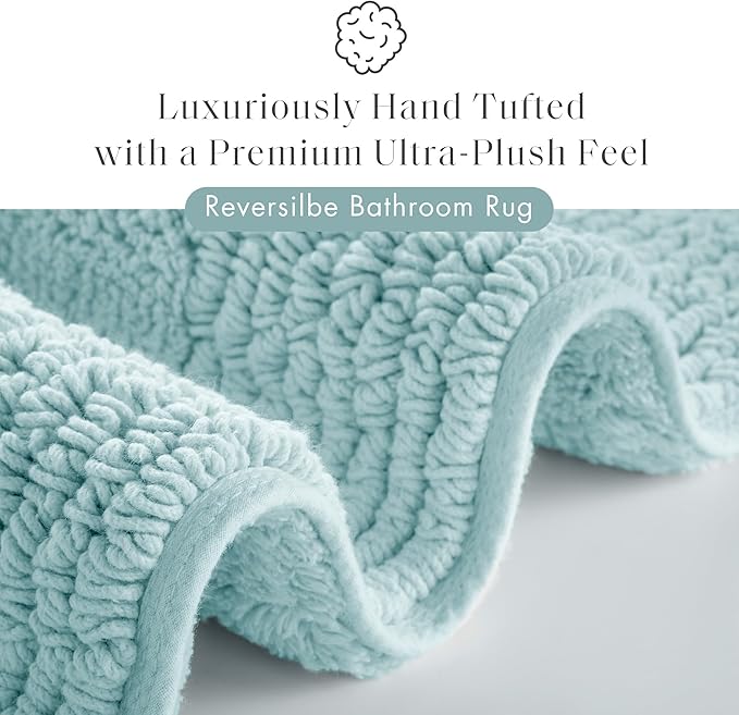 Madison Park Splendor Reversible 100% Cotton Tufted Bathroom Rug-3000 GSM Hotel Quality Luxurious Plush Medium Pile Bath Mat Absorbent, Quick Dry, Shower Room Décor, 24x44 Blue