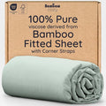 Bambaw 100% Viscose Derived from Bamboo Fitted Sheet Twin Size, 15’’ Deep Pocket Twin Fitted Sheet Only with Corner Straps, Cooling & Soft (Sea Glass)