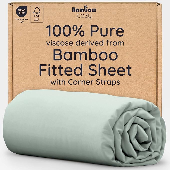 Bambaw 100% Viscose Derived from Bamboo Full Fitted Sheet Only, Soft & Cooling Fitted Sheet Full Size, 15’’ Deep Pockets (Sea Glass)