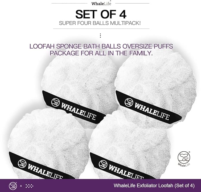 Loofah Sponge Bath Sponge for Women Men 4 Pack (White Rough Surface)