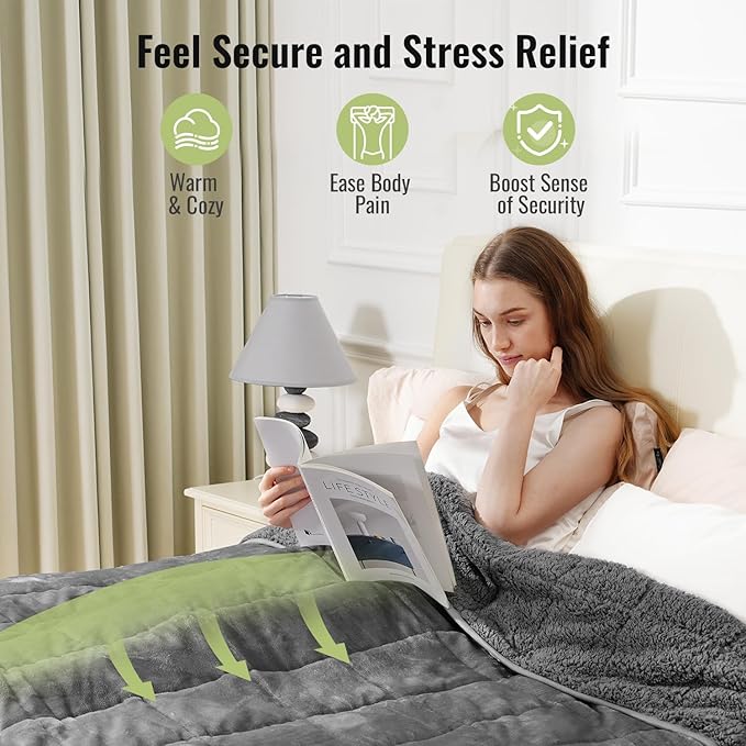 Uttermara Weighted Blanket Queen Size 15lbs 60x80 Inches, Sherpa Weighted Blankets for Adult, Soft Warm Sherpa & Cozy Fleece, Heavy Blanket for Calming and Sleep, Grey