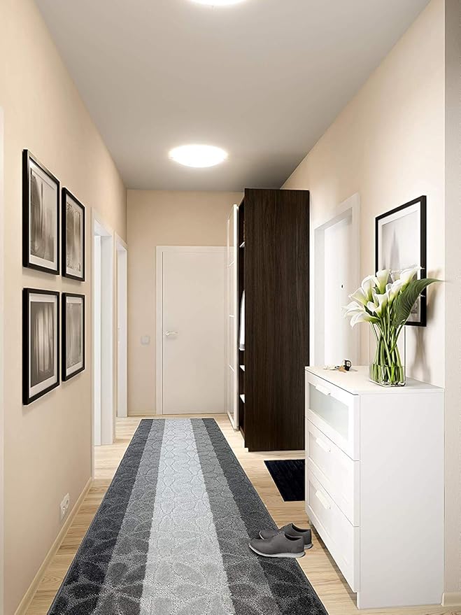 Custom Length Hallway Runner Rug,Slip Resistant,Flower Grey, 26 Inch X 7 feet, Sold and Priced Per Foot