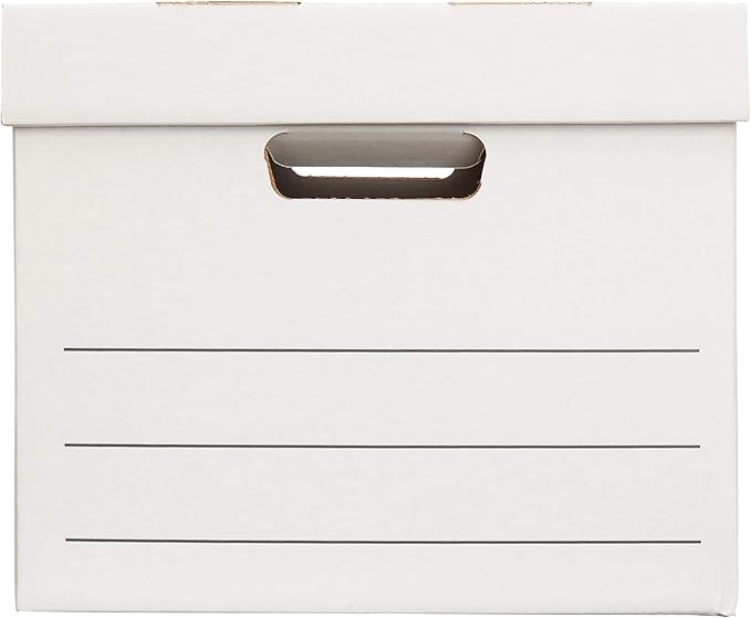 Amazon Basics Medium Duty Storage/Filing Boxes With Lid and Handles, Legal/Letter Size, 12-Pack, White, 16.2" L x 12.5" W x 10.5" H