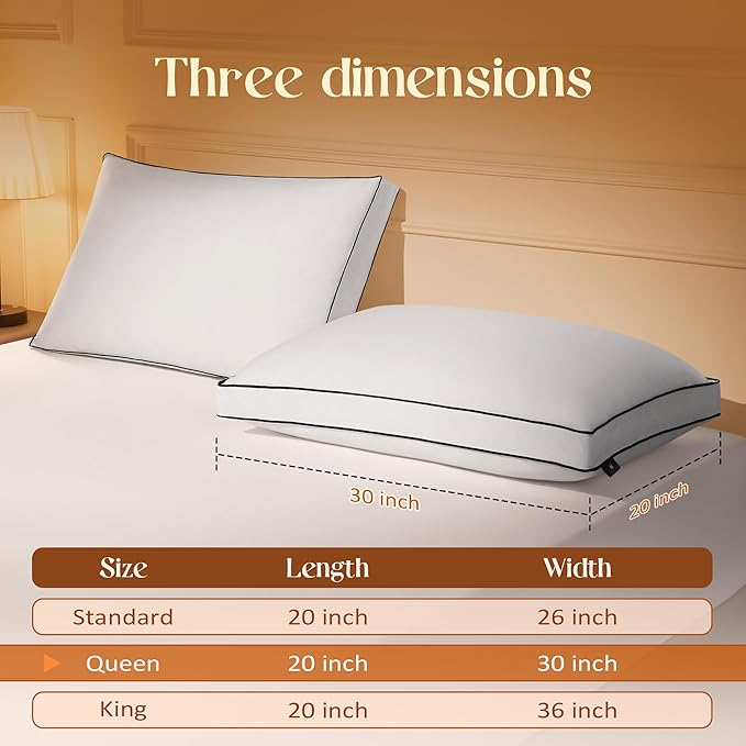 Feather Down Pillows Queen Size Set of 2 with Gusset, Luxury Hotel Collection Bed Pillow 2 Pack, Down Surrounded Gusseted Pillows for Sleeping, Soft Fluffy for Side, Back Sleepers 20x28+2 in.