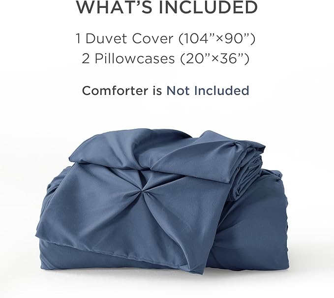 Litanika Ocean Blue King Pinch Pleat Duvet Cover, 3 Pieces Pintuck Cover Soft Microfiber Bedding Set with Zipper Closure & Corner Ties(104x90Inch-1 Duvet Cover, 2 Pillowcases)