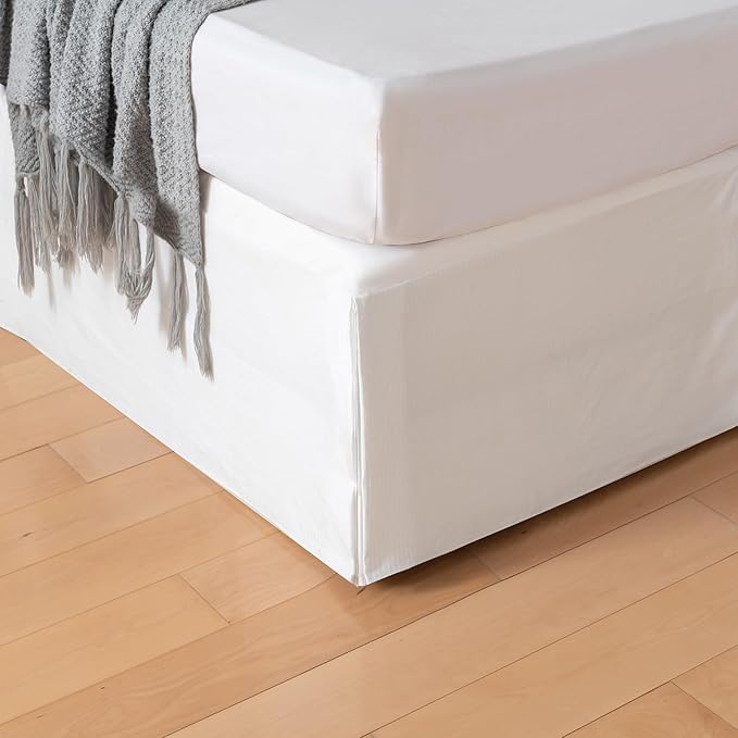 Queen Bed Skirt, Grid Plaid Soft Quadruple Pleated Ruffle Bed Skirt, Tailored Dust Ruffle 12 Inch Drop Easy Fit, Machine Washable (White)