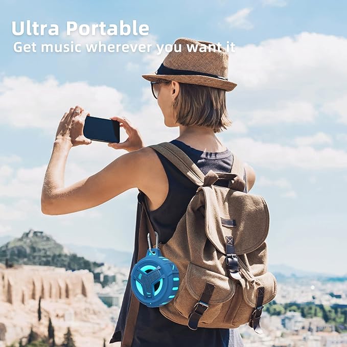 EBODA Shower Bluetooth Waterproof Speaker, IPX7 Floating Portable Wireless Small Speakers with Light, 24H Playtime for Beach, Pool, Kayak Accessories, Gifts for Men and women -Coral Blue