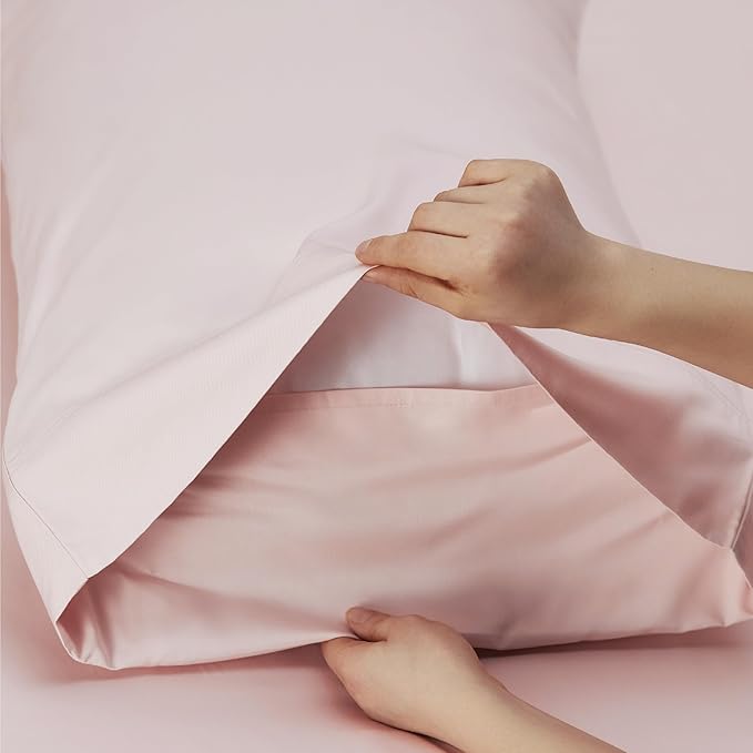 Bedsure Queen Sheet Set, Rayon Derived from Bamboo, Cooling Sheets, Breathable & Soft, Deep Pocket Up to 16 Inches, Hotel Luxury Silky Bedding for Hot Sleepers, Pink