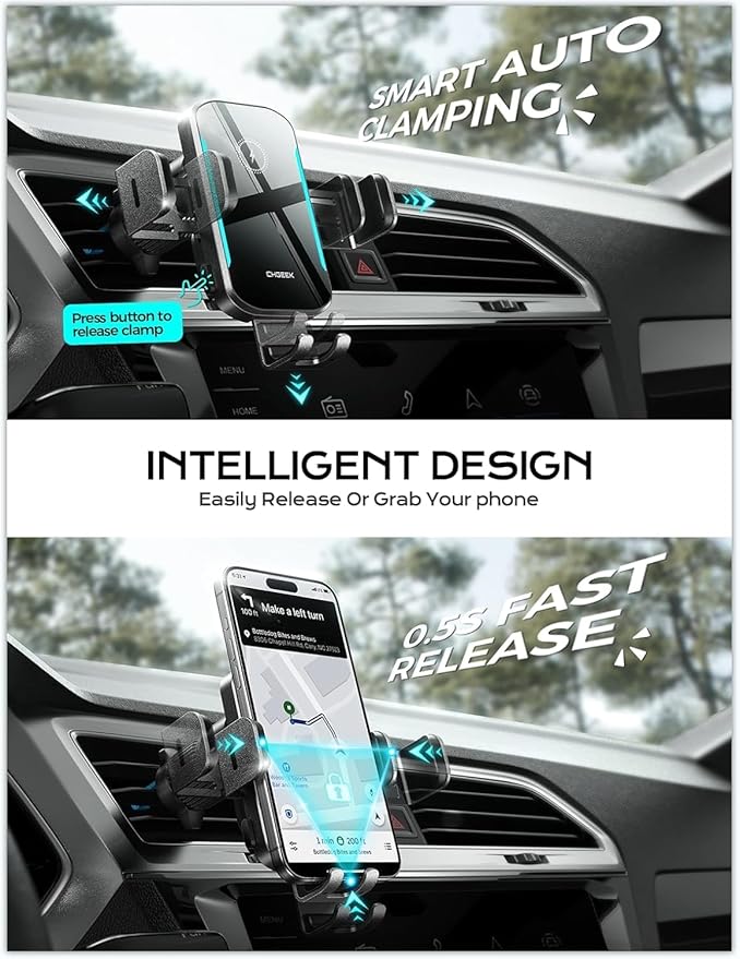 CHGeek Wireless Car Charger, 15W Fast Charging (Knight Black)