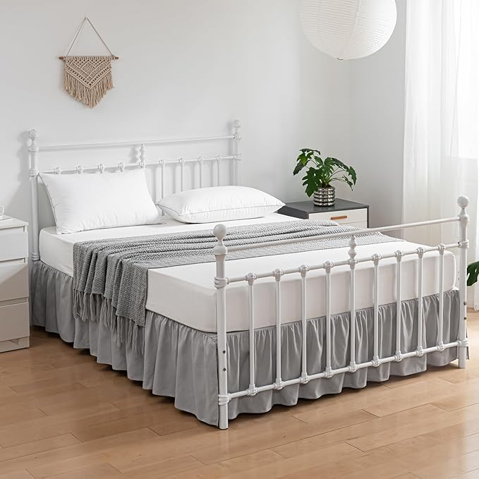 Bed Skirt King Size Ruffled Bed Skirts with Split Corners,14 Inch Drop Dust Ruffle Bed Skirt with Platform, Light Gray