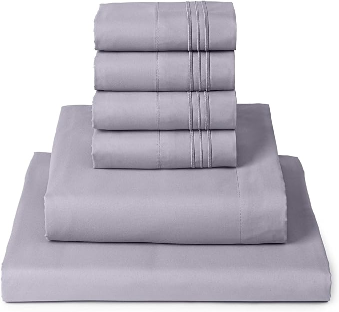 Mellanni Full Sheet Set - 6-Piece Iconic Collection Bedding, (Including 4 Pillowcases), 16-Inch Deep Pocket, Easy Care, Extra Soft, Cooling Sheets, Brushed Microfiber - Lavender