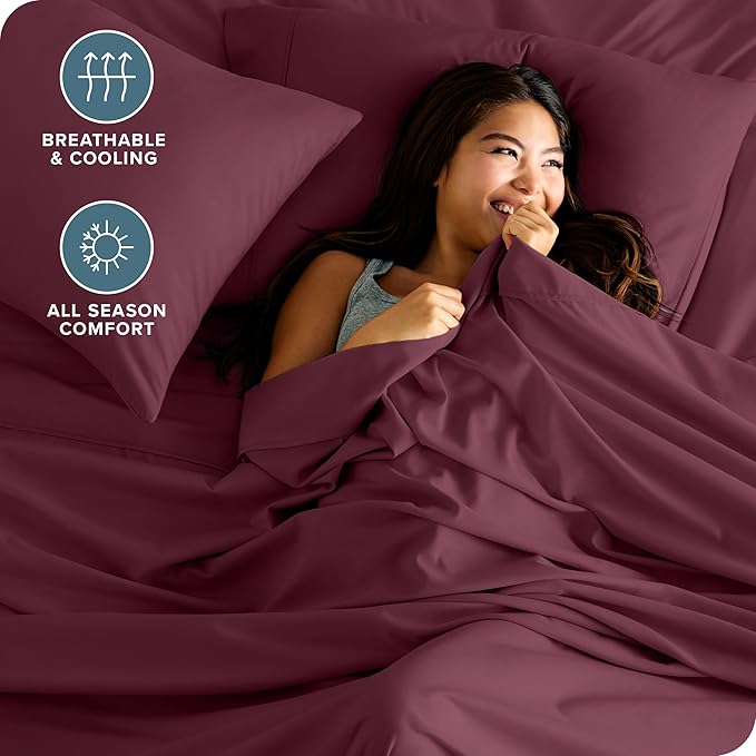 Bare Home Hotel Luxury Queen Sheet Set, Extra Soft - 6 Piece Set - Deep Pockets - Easy Fit - Cooling & Breathable - Wrinkle, Fade, Stain Resistant - Includes 4 Pillowcases (Queen, Burgundy)