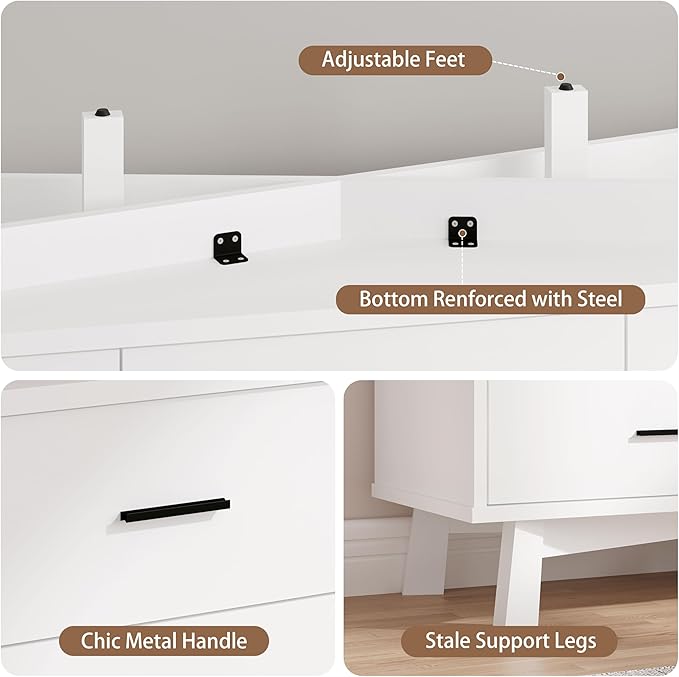 Dresser for Bedroom, 9 Drawer Wide Modern Chest of Drawers with X-Shaped Sturdy Base, Wood Double Dresser Closet Clothes Storage Organizer, Wooden TV Stand for Living Room, Hallway, White