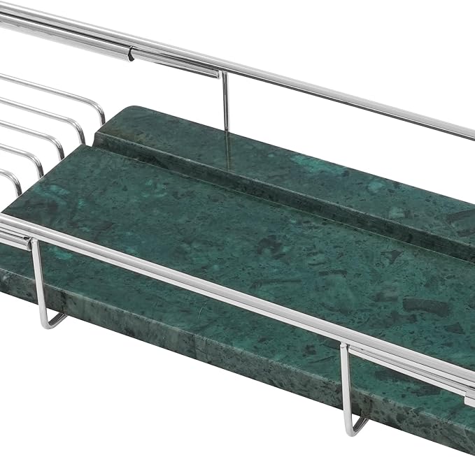Bathtub Tray Caddy for Luxury Bath, Stainless Steel 26.8-35.4 in Expandable Extra Wide Bath Tub Tray with Natural Marble and Mobile/Tablet Stand, Ideal for Home Spa Lovers (Silver + Green)