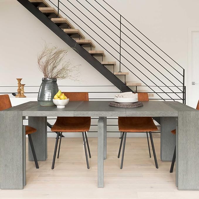 Transformer Table - Solid Wood Extendable Dining Table, Seats 2-12, Extendable Dining Room Table, Space-Saving Furniture, Expandable Dining Furniture (Dark Grey, Table Only)
