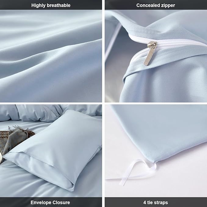 Duvet Cover King,100% Egyptian Cotton Duvet Cover Set,1600 Thread Count Feel Super Soft Comfortable Chic Lightweight 3 PCs Home Bedding Set (Light Blue,104''x90'')