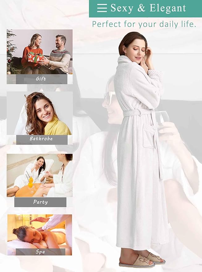 Artfasion Womens Long Fleece Robe - Warm Soft Floor Length Flannel Bathrobes for Winter Thicker Long House Coat with Pockets