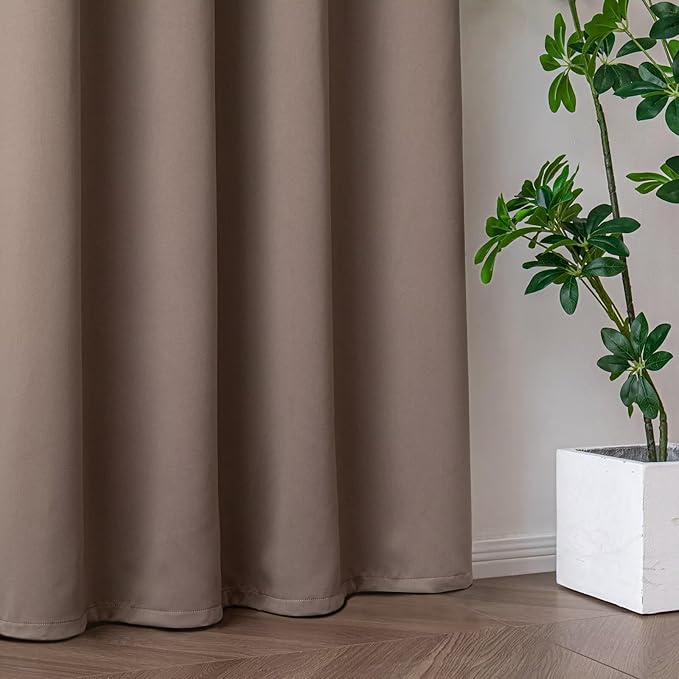 Blackout Curtains 108 Inches Long 2 Panels Set, Khaki Curtains Thermal Insulated Room Darkening Drapes for Bedroom, Rod Pocket Light Blocking Drapes Living Room Windows(52W × 108L, Khaki)