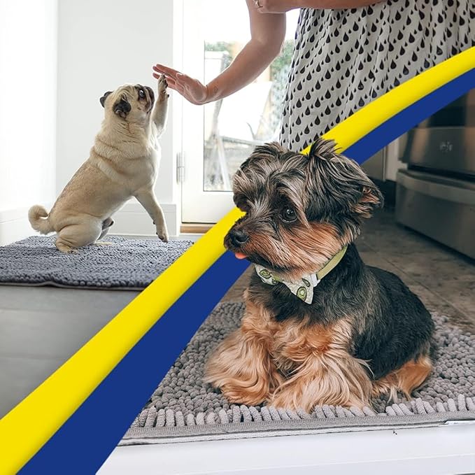Muddy Mat® AS-SEEN-ON-TV Highly Absorbent Microfiber Door Mat and Pet Rug, Non Slip Thick Washable Area and Bath Mat Soft Chenille for Kitchen Bathroom Bedroom Indoor and Outdoor - Grey 6ft x 9ft