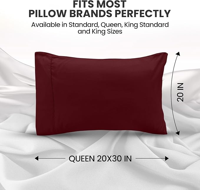 Pillow Covers by Utopia Bedding - Queen Size 2-Pack – Soft Brushed Microfiber – Perfect for Hospitals, Hotels, Guest Rooms – Oeko-TEX Certified, 20x30 Inches (Burgundy)