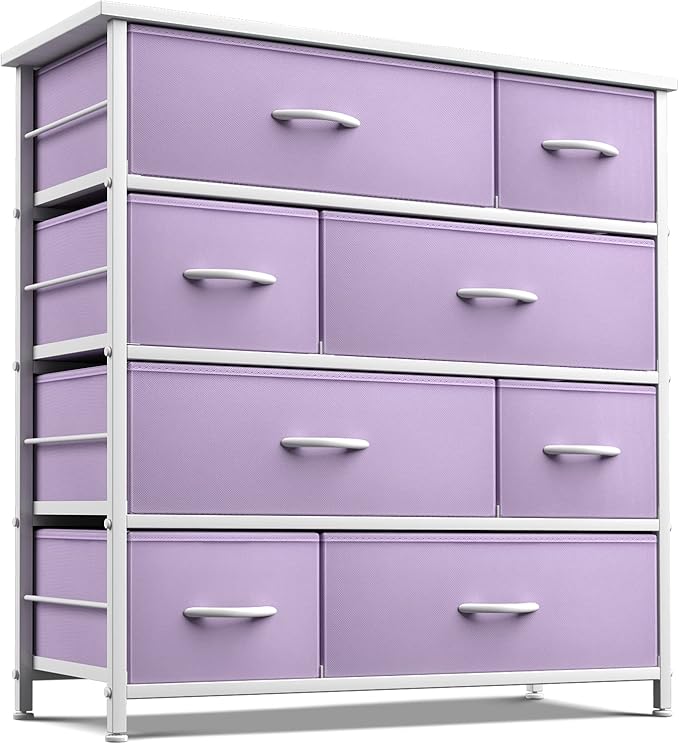 Sorbus Dresser with 8 Drawers - Furniture Storage Chest for Kid’s, Teens, Bedroom, Nursery, Playroom, Clothes, Toys - Steel Frame, Wood Top, Fabric Bins (Purple)