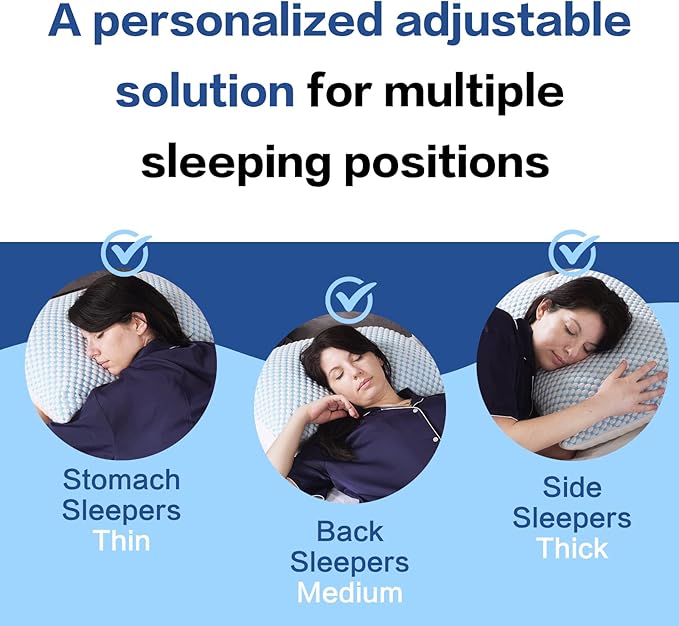 EASELAND Firm Pillow Shredded Memory Foam(Adjustable Loft), Cooling Breathable for Sleeping Queen Size 2 Pack