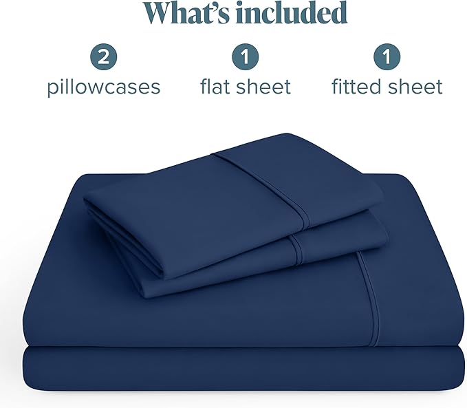 Bare Home Hotel Luxury Twin XL Sheet Set, Extra Soft - 4 Piece Set - Deep Pockets - Easy Fit - Cooling & Breathable - Wrinkle, Fade, Stain Resistant - Includes 2 Pillowcases (Twin XL, Dark Blue)