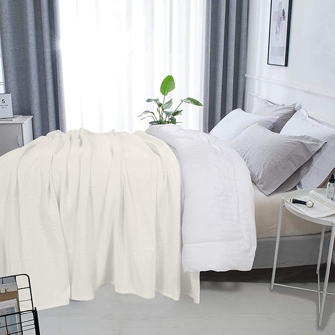 DOLLCENT 100% Cotton Twin Size Blanket for Bed, Premium Soft Combed Lightweight Blankets, Washed Breathable Cozy Bed Throw Blanket, Ivory Twin Cotton Blankets for All Season: Ivory (66"x90")